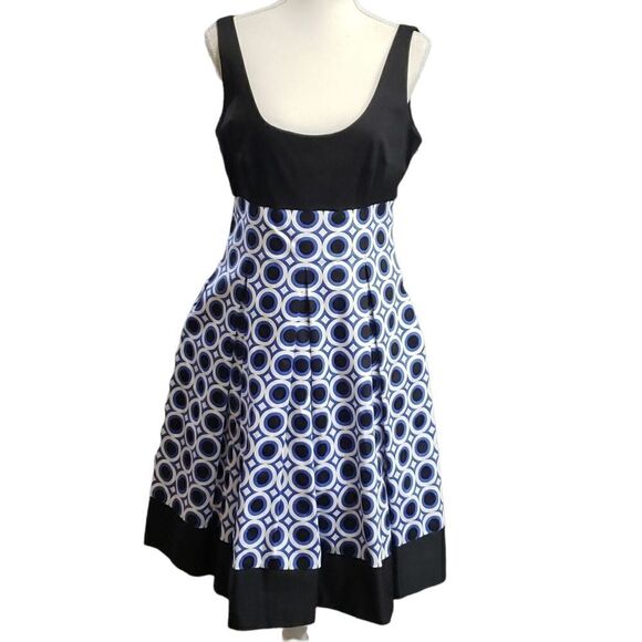 Maggy London Black & Geo Print Fit & Flare Dress Sz 10 NWT - Picture 1 of 16